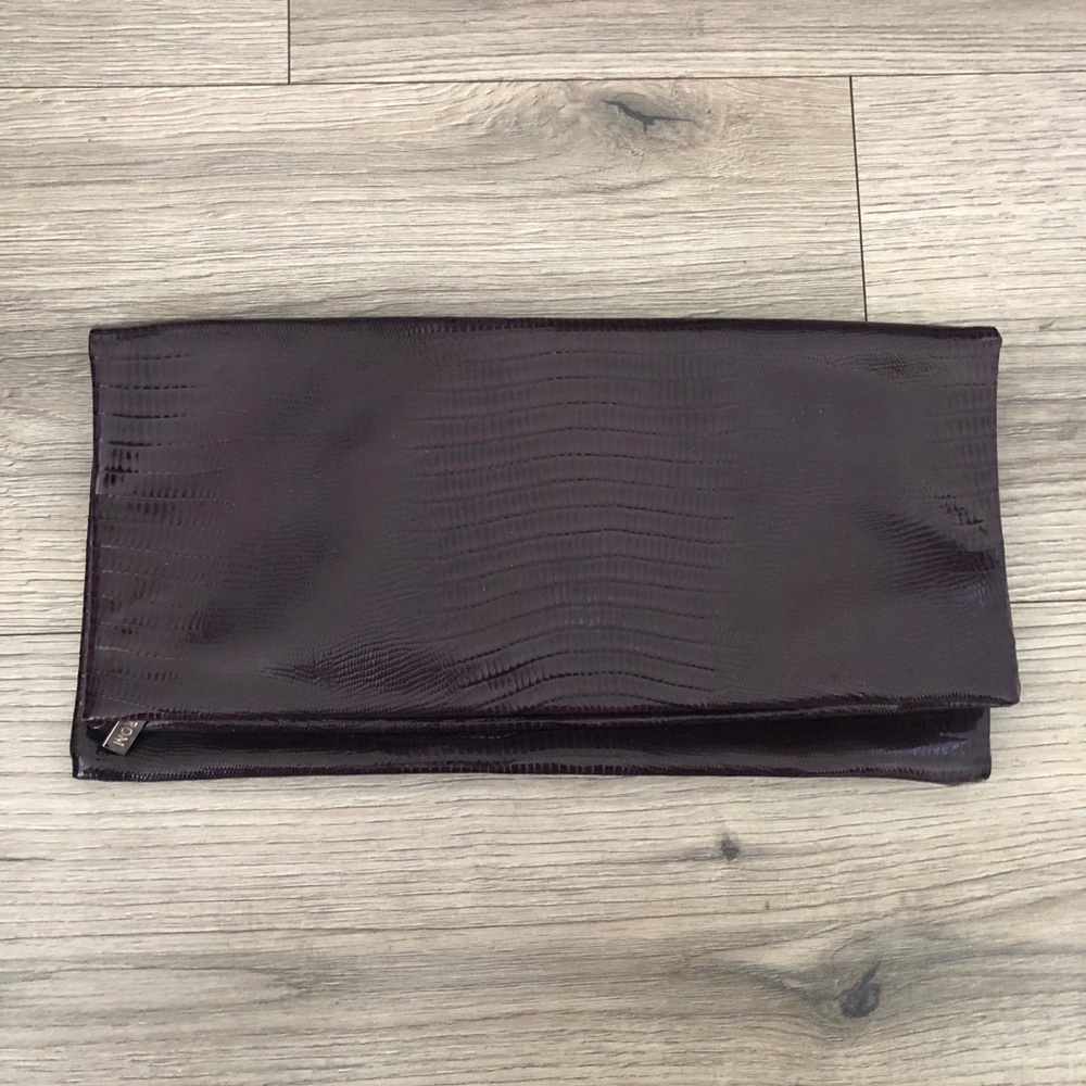 Nordstrom Faux Crocodile Plum Purple Fold Over Clutch Bag